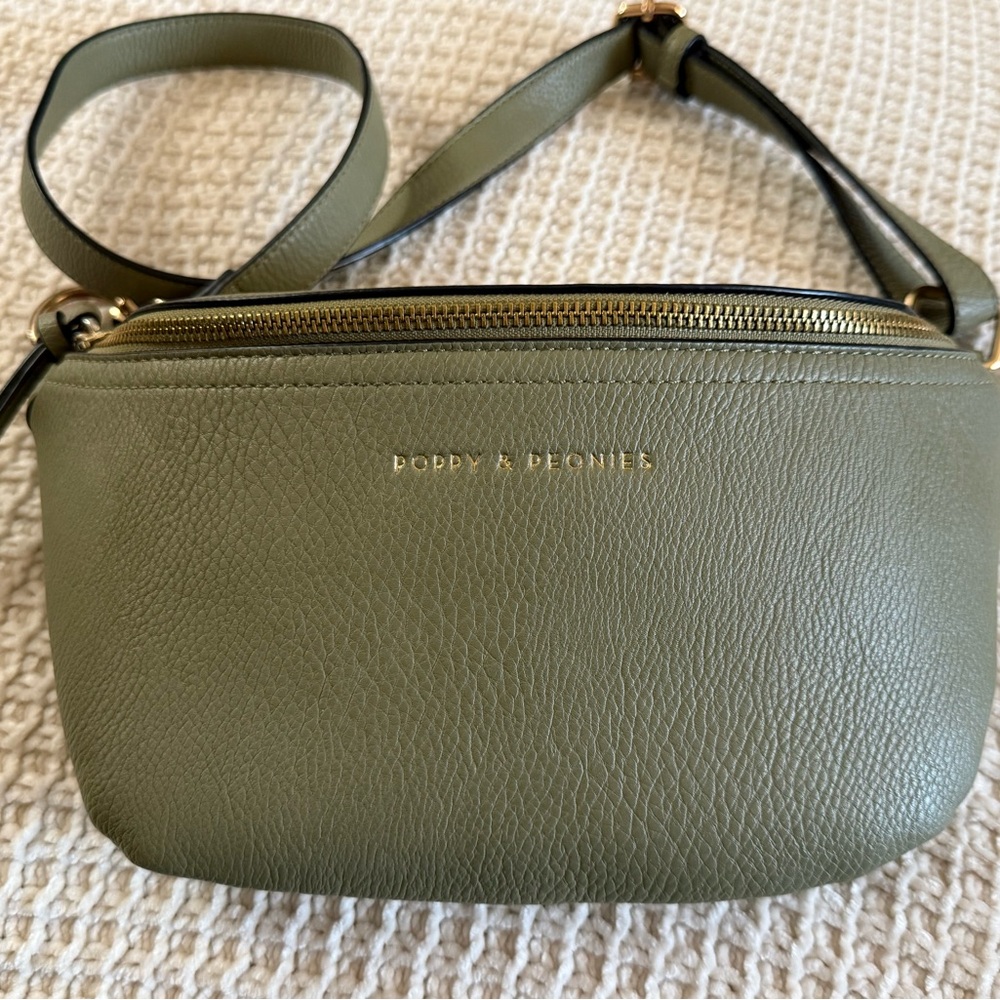 Poppy & Peonies Sage Green Sidekick Bag with Gold Accents